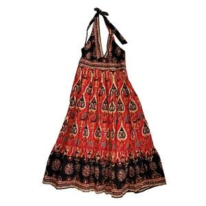 Sundress Maxi Dress Large Halter Top Colorful Tiered Boho Hippie Baby Doll